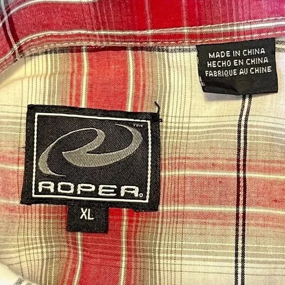 Roper Men's Pearl Snap Shirt Plaid Cowboy Farm Core Western Rodeo XL - Picture 5 of 6